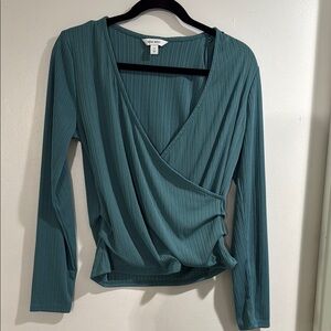 Nine West Teal Ribbed Blouse